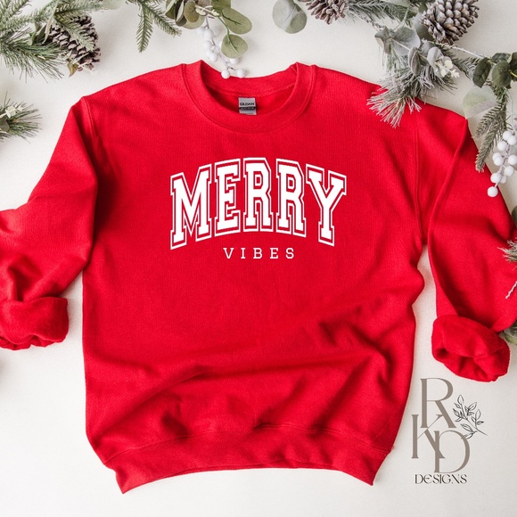Merry Vibes Sweatshirt, Christmas Sweatshirt - Picture 3 of 4